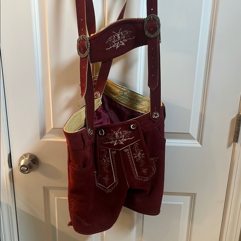 Embroidered Red Lederhosen with Suspenders
